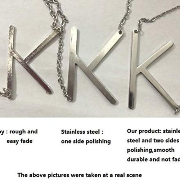 Stainless Steel Initial Letters Necklace for Women Color 18k Gold-plated Silver- - Picture 3 of 4
